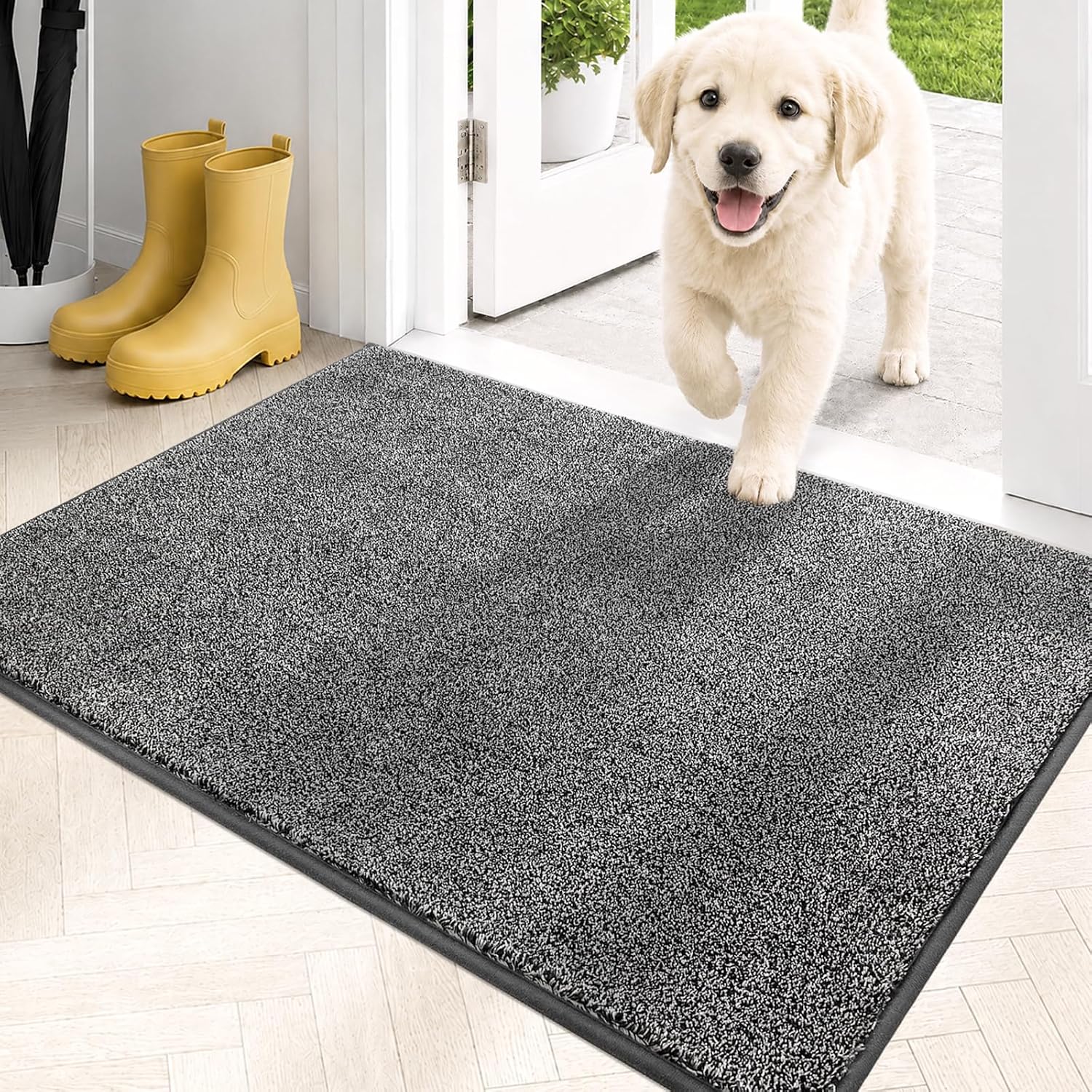 Dirt Trapping Door Mat  Non-Slip Machine Washable Entryway Rug, Dog Doormat, Indoor Front Door Mat, Super Absorbent Entry Rug for Muddy Shoes & Paws, Light Grey-Dark Grey